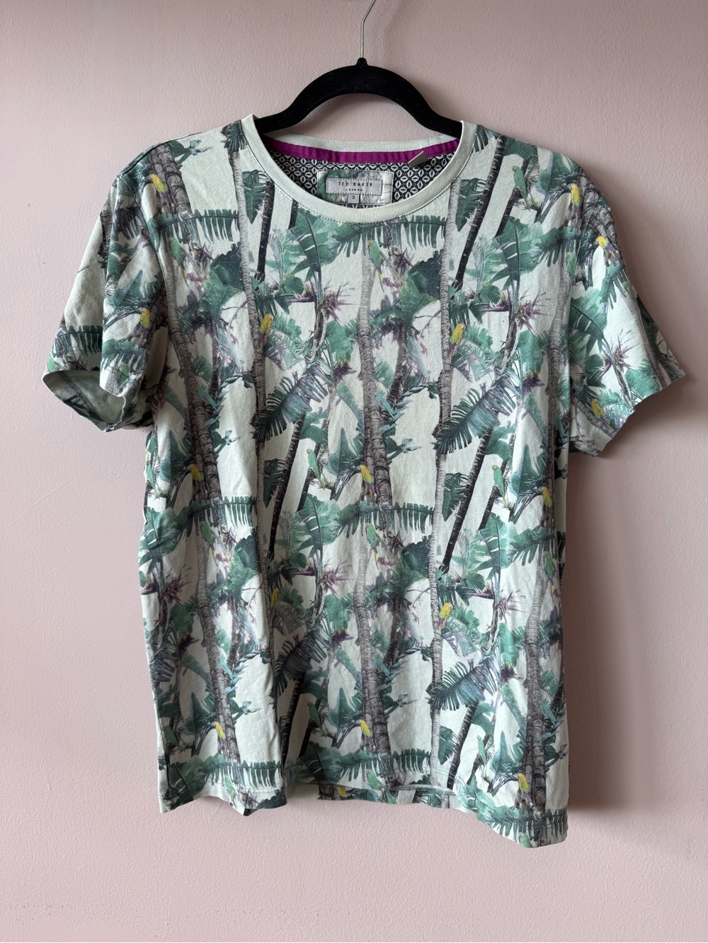 Ted Baker Men’s Tropical Jungle Green 100% Cotton Short Sleeve T-Shirt Size 3